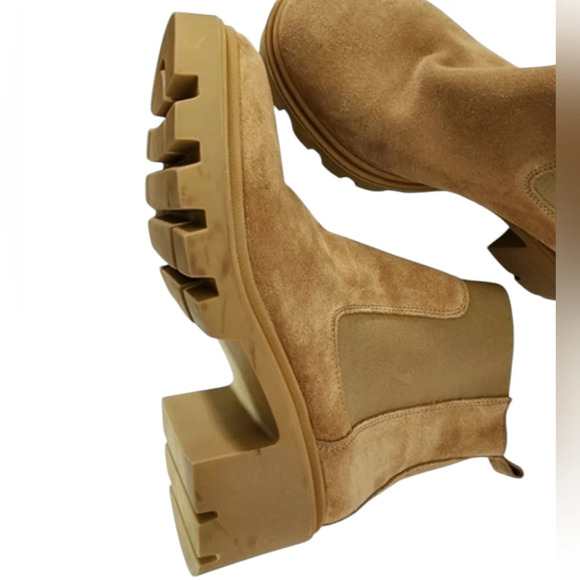 ANTONIO DE FARIA Suede  chunky ankle Booties tan block heel leather grunge y2k - Picture 4 of 10
